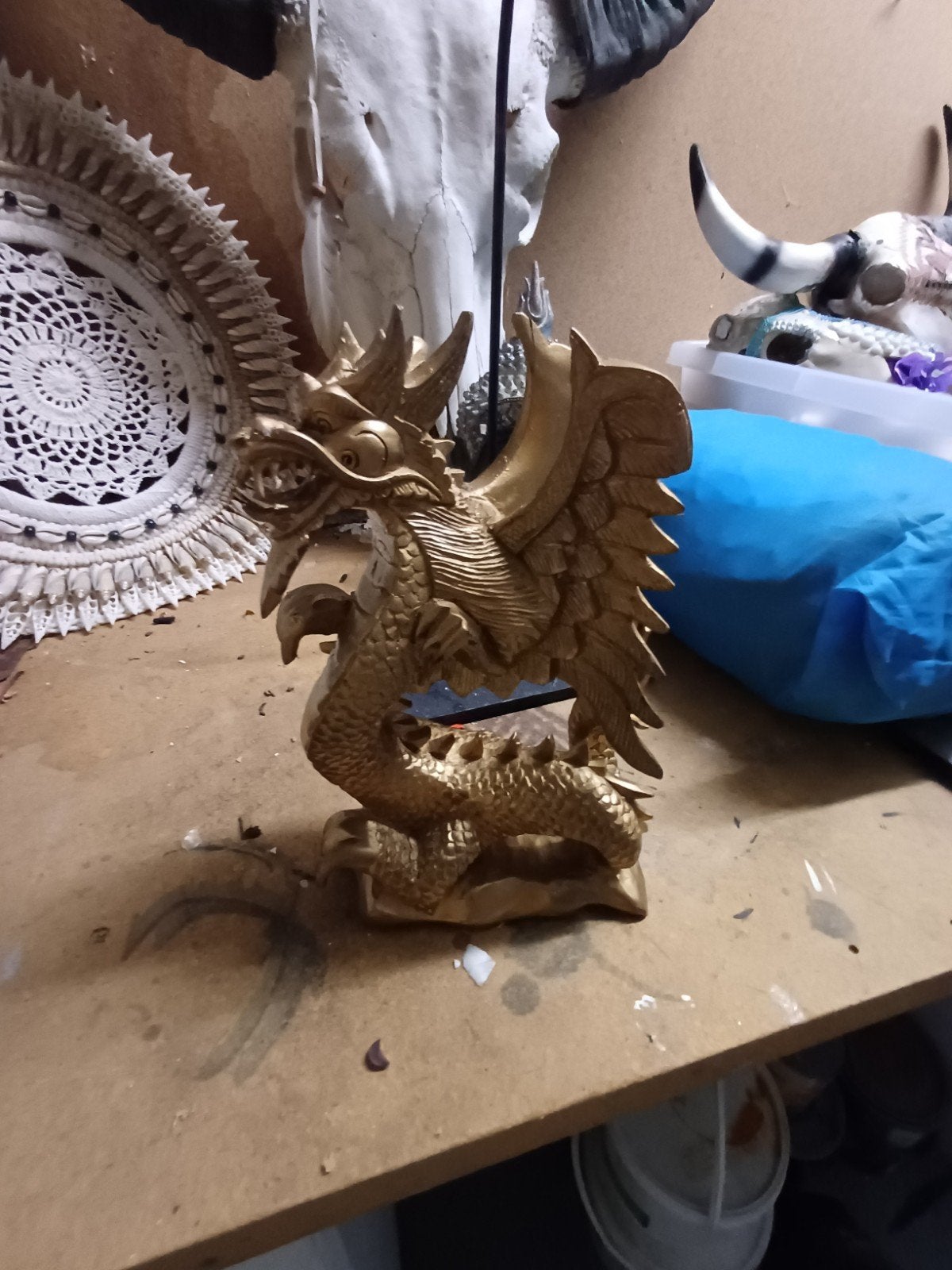 Gouden Draak Beeldje - Aziatische Stijl Decoratie, Antiek en Kunst, Overige onderwerpen, Ophalen of Verzenden, 20 - 50 cm, Overige materialen