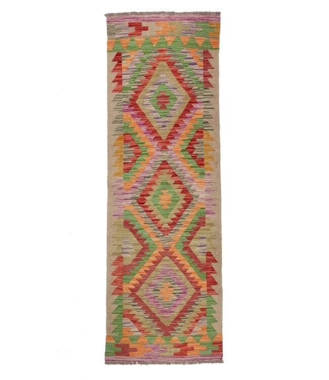 Handgeweven Kelim Loper Wol Vloerkleed Tapijt 197x70 cm, Nieuw, 150 tot 200 cm, Rechthoekig, Groen