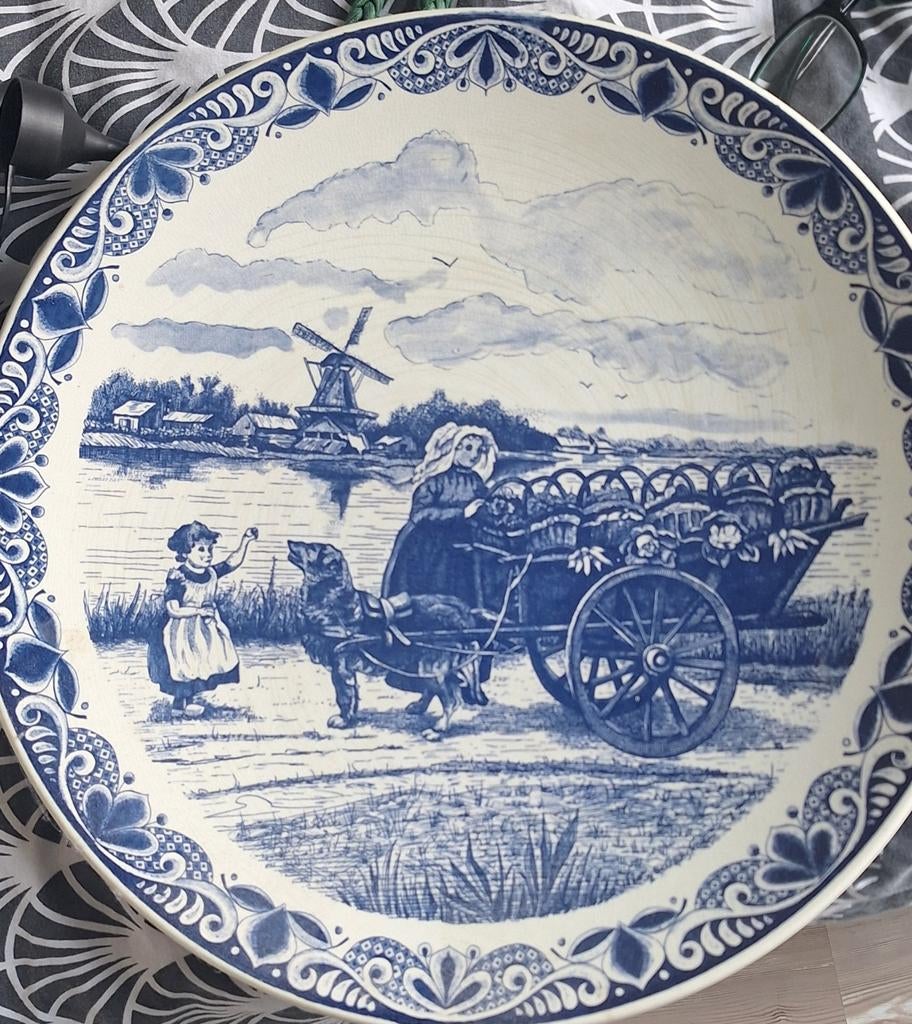 Delfts Blauw Wandbord - Hollandse Scène met Molen, Ophalen of Verzenden