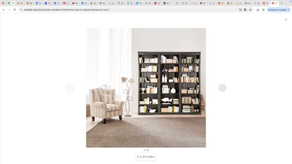 Massief grenen wandkast-Donkerbruin /100%Pine wood book case, Huis en Inrichting, Kasten | Boekenkasten, Ophalen, Met plank(en)