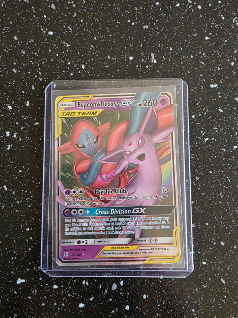Espeon & Deoxys GX 72/236 - Cosmic Eclipse Pokémon Kaart, Ophalen of Verzenden