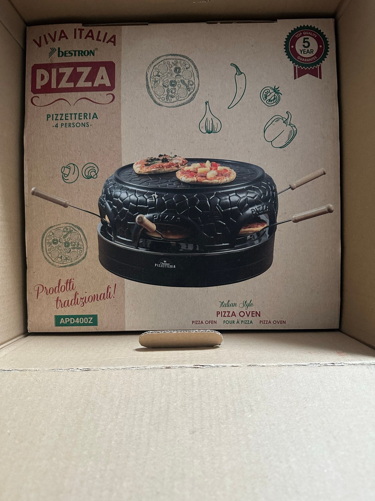 Bestron Viva Italia Pizzaoven - 4 Personen nieuw!, Witgoed en Apparatuur, Ovens, Overige merken, Pizzaoven, Nieuw, Ophalen of Verzenden