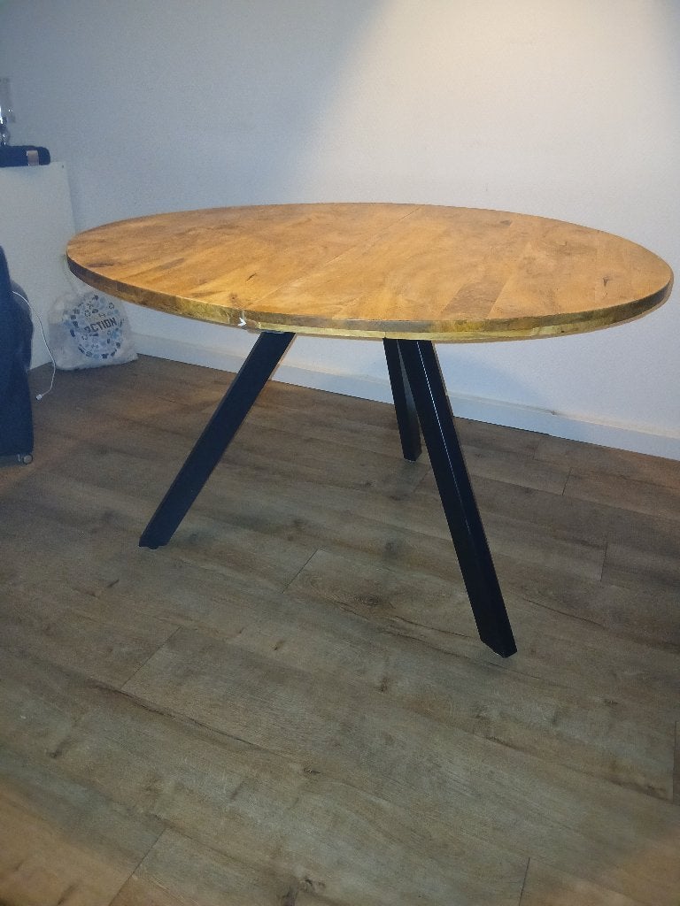 Eettafel 4 pers mangohout, Huis en Inrichting, Ophalen, 100 tot 150 cm, Mangohout, Rond