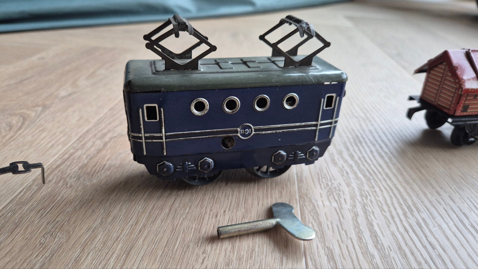 Vintage blikken Karl Bub speelgoedtrein met rails en accesso, Ophalen, Gelijkstroom, NS, Gebruikt