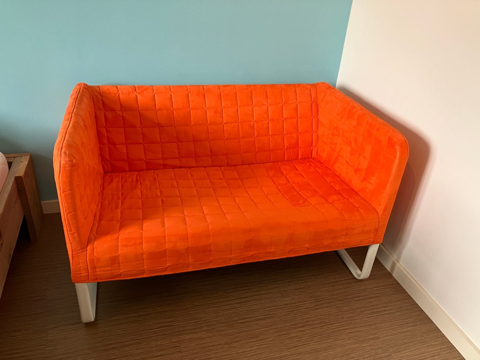 IKEA KNOPPARP oranje tweezitsbankje, Ophalen, Gebruikt, Tweepersoons, 75 tot 100 cm