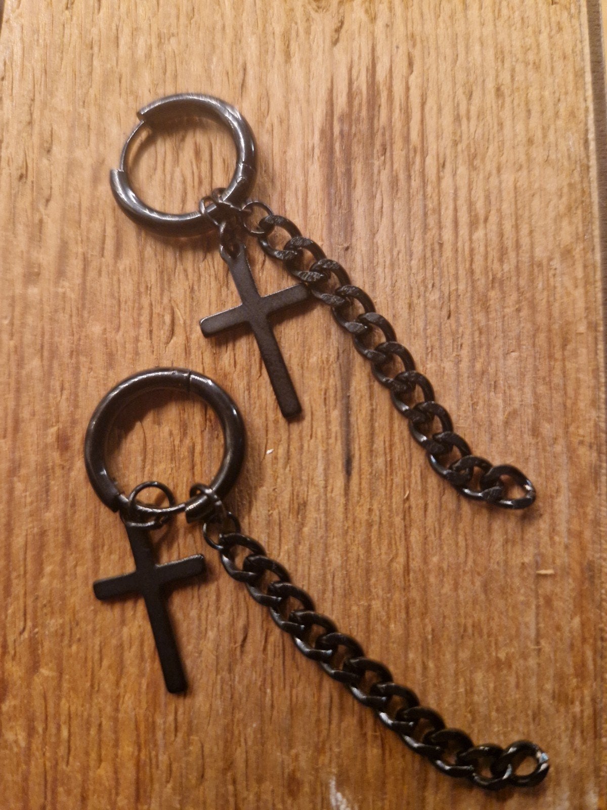 Zwarte Oorbellen met Kruis en Ketting - Gothic Stijl, Sieraden, Tassen en Uiterlijk, Oorbellen, Ophalen of Verzenden