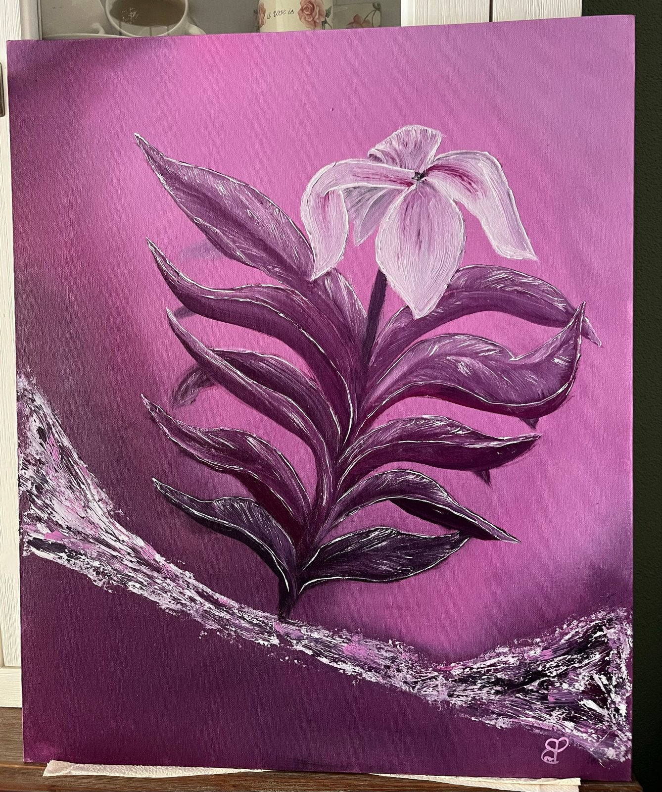 Schilderij "Veel tinten violet" 50x70 cm, op canvasbord, Ophalen, Handgeschilderd, Olieverf, Bloemen