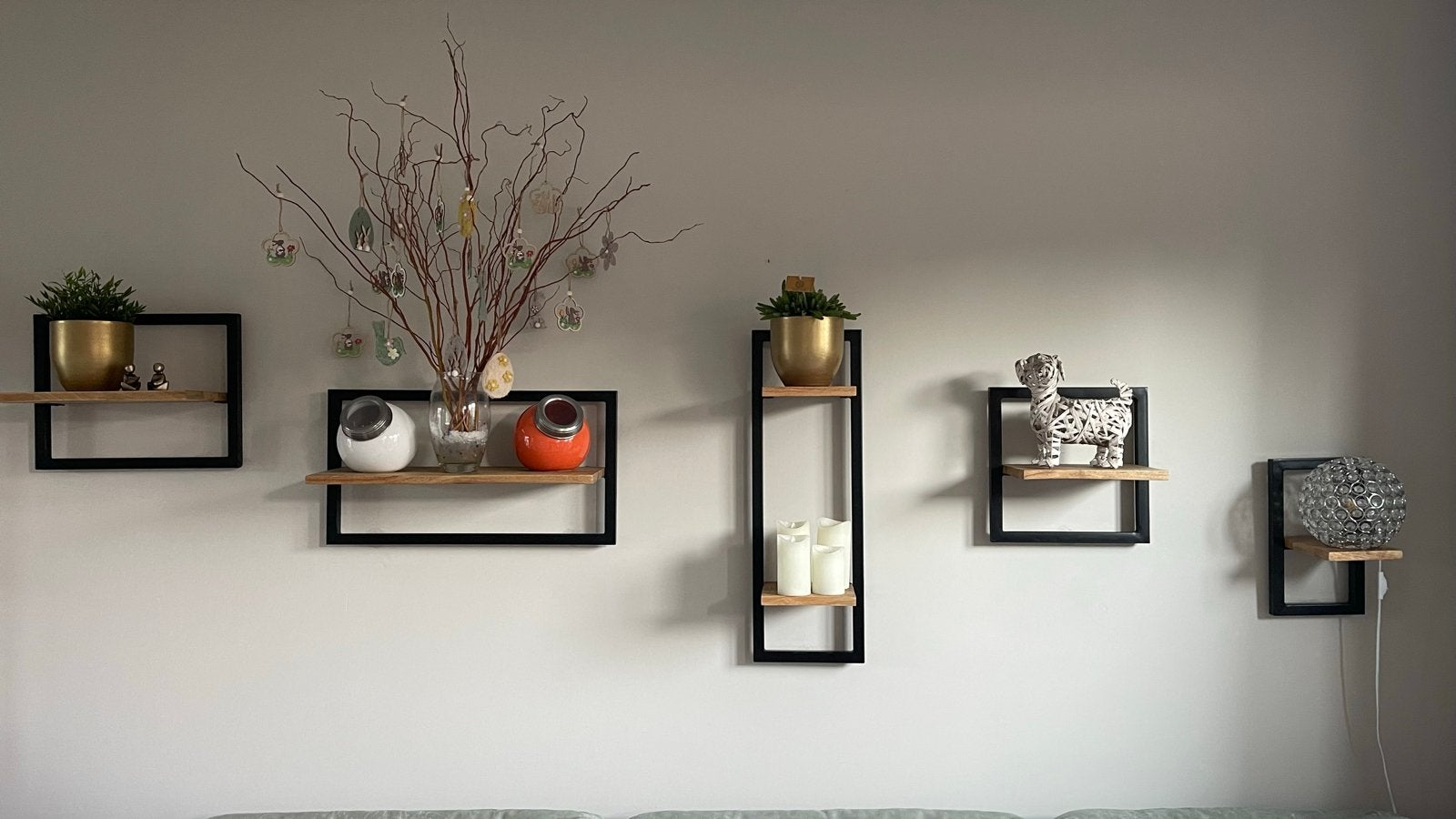Set van 5 wandplanken met zwart metalen frame en hout, Huis en Inrichting, Ophalen, Gebruikt