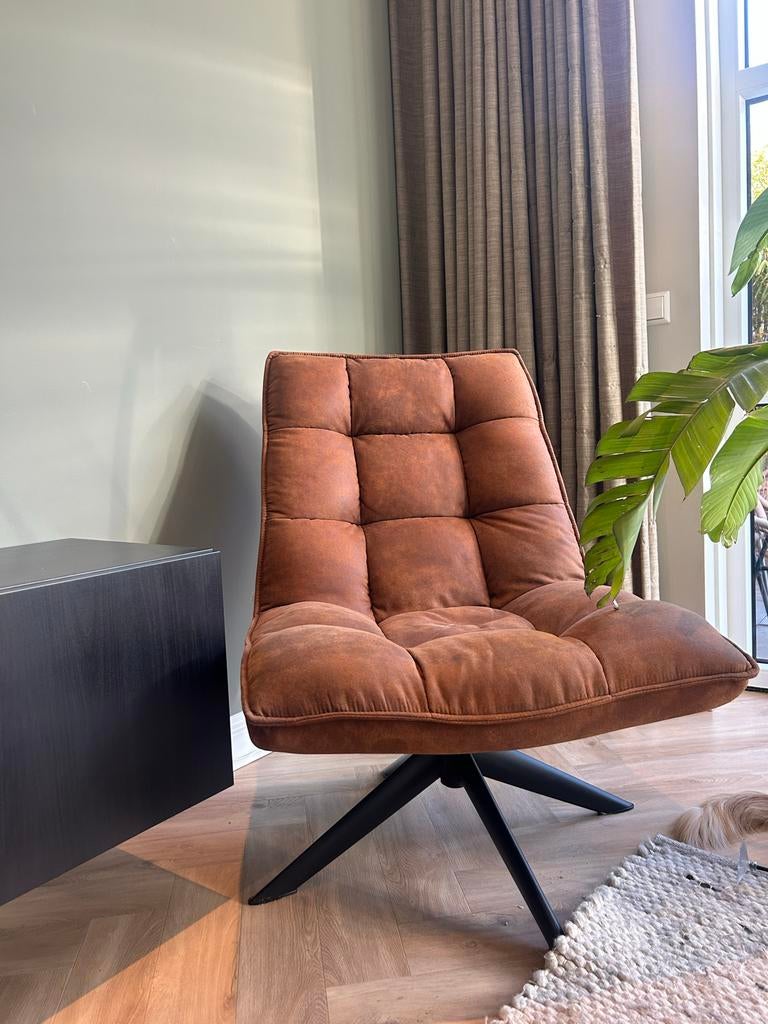 Woood Jouke draaifauteuil leerlook cognac, Huis en Inrichting, Fauteuils, Ophalen, Kunststof, Minder dan 75 cm, Nieuw