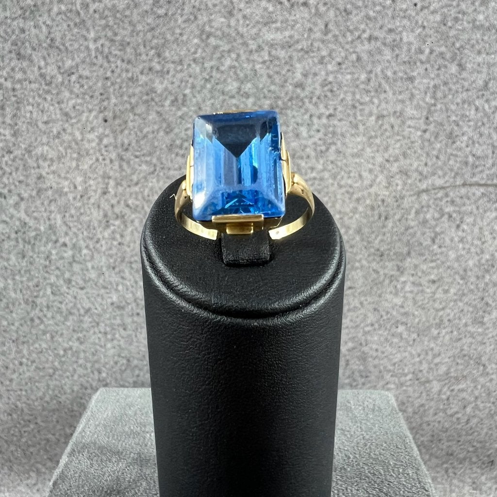 Gouden Ring | 14k | 6,33g | rechthoekige aquamarijn | 18,25