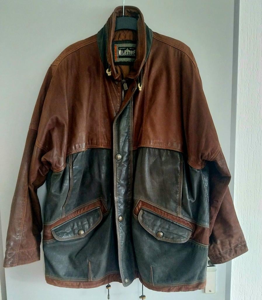 Vintage leren Jas XXL (milestone), Kleding | Heren, Jassen | Winter, Ophalen, Gedragen, Bruin