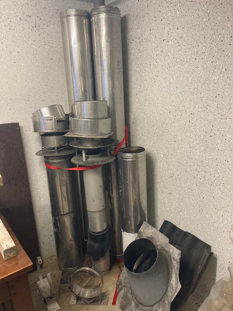 Aan 6 meter dubbelwandige kachelpijp plus toebehoren, Huis en Inrichting, Kachels, Ophalen, Gebruikt, Houtkachel, Inbouw