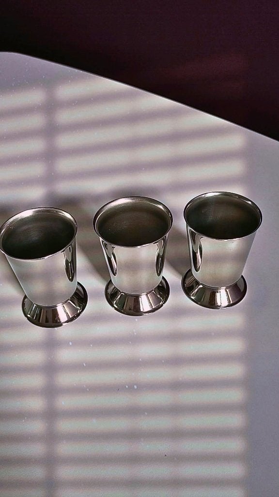 3 Alessi / Alfra Alessi bekers – 18/10 RVS – Italië, Overige typen, Ophalen of Verzenden, Zo goed als nieuw, Overige stijlen