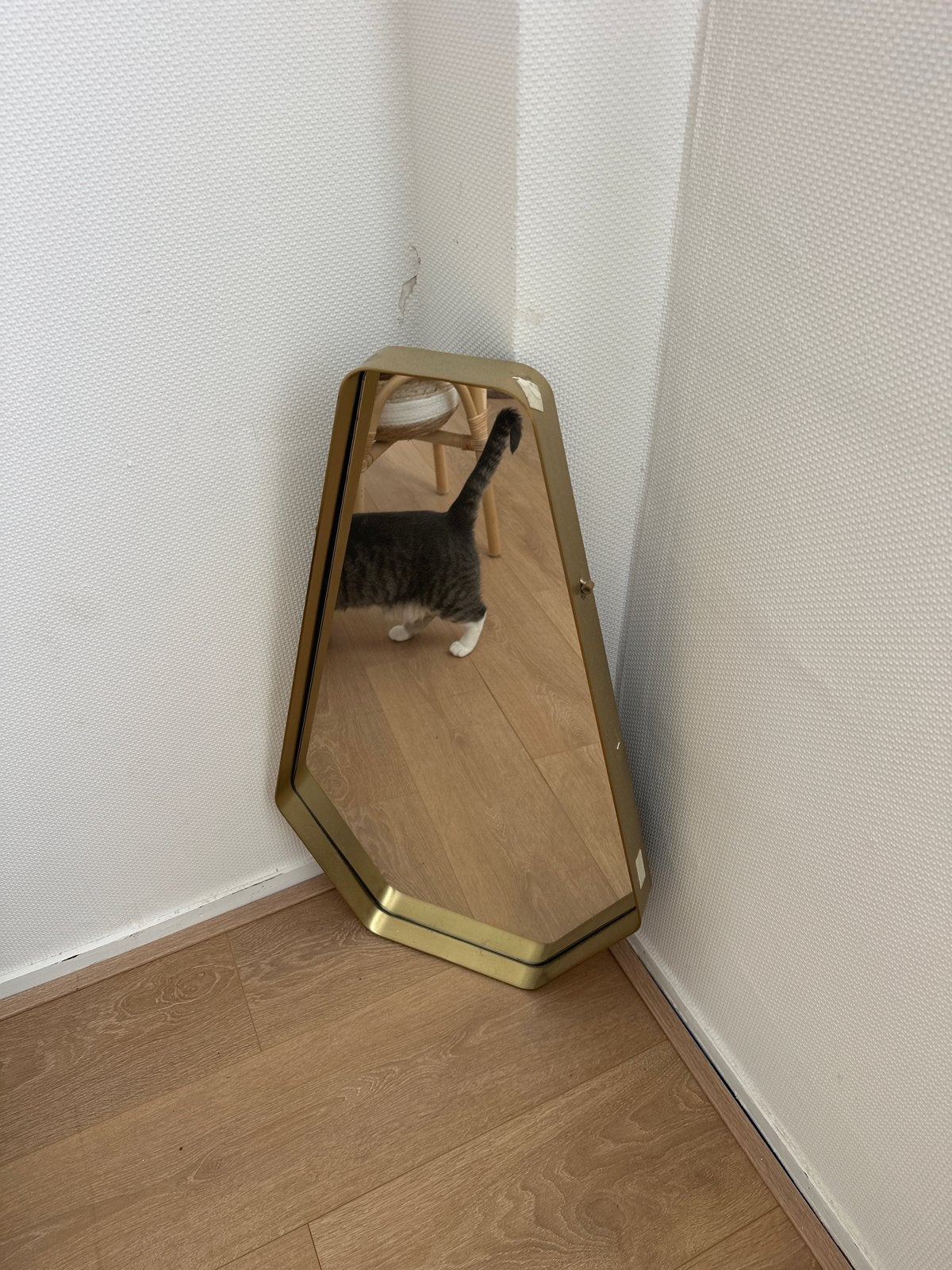 Goudkleurige spiegel met unieke vorm, Ophalen, Minder dan 50 cm, Zo goed als nieuw, Minder dan 100 cm