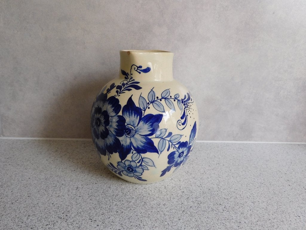 Kan Crème Delfts Blauw Bloemen  - 15 cm, Antiek en Kunst, Antiek | Keramiek en Aardewerk, Ophalen of Verzenden