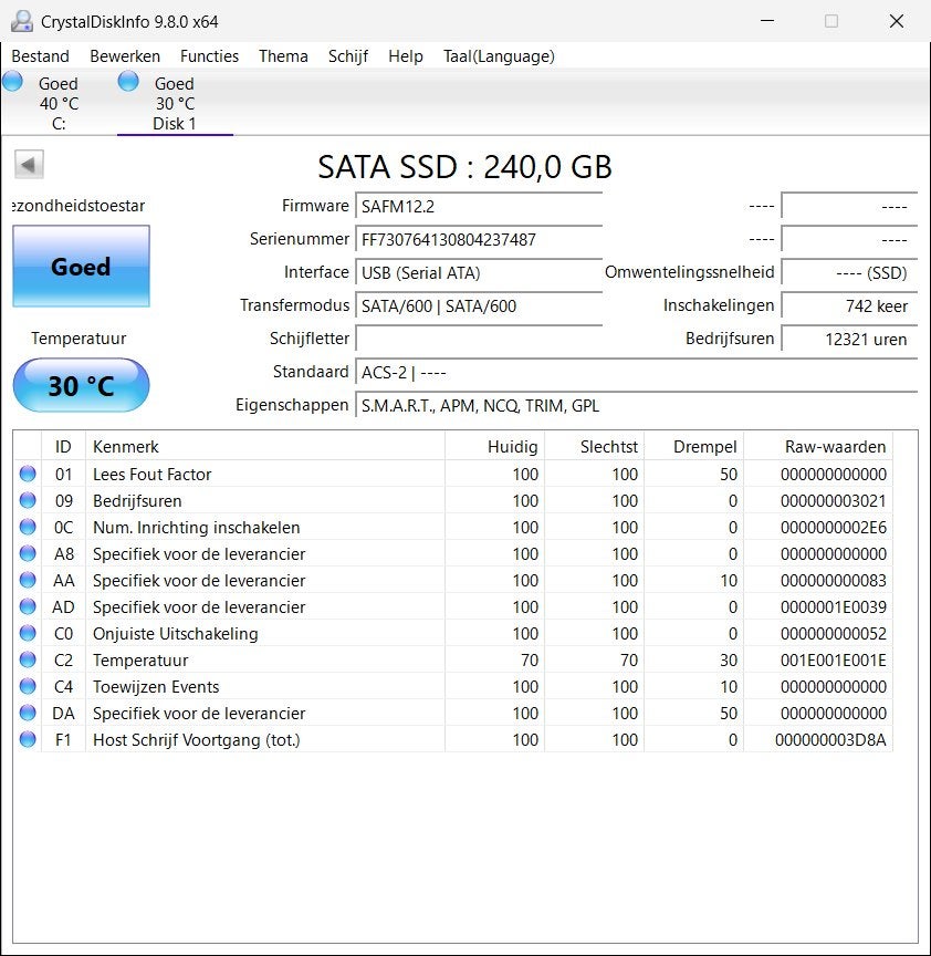 Integral Performance SSD 240GB getest met CrystalDiskInfo, Ophalen of Verzenden, Zo goed als nieuw, Laptop