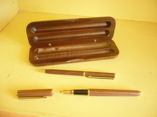 Mie18<<> houten etui /pennenset merk clipper, Overige merken, Gebruikt, Met doosje, Ophalen of Verzenden