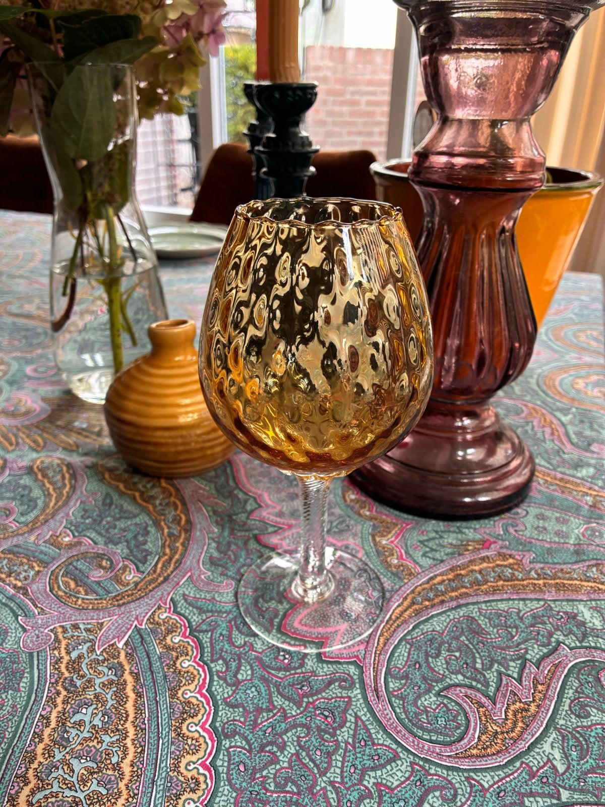 Jaren 60/70  MCM /brandy glas  Amberkleurig, 20 cm hoog, Ophalen