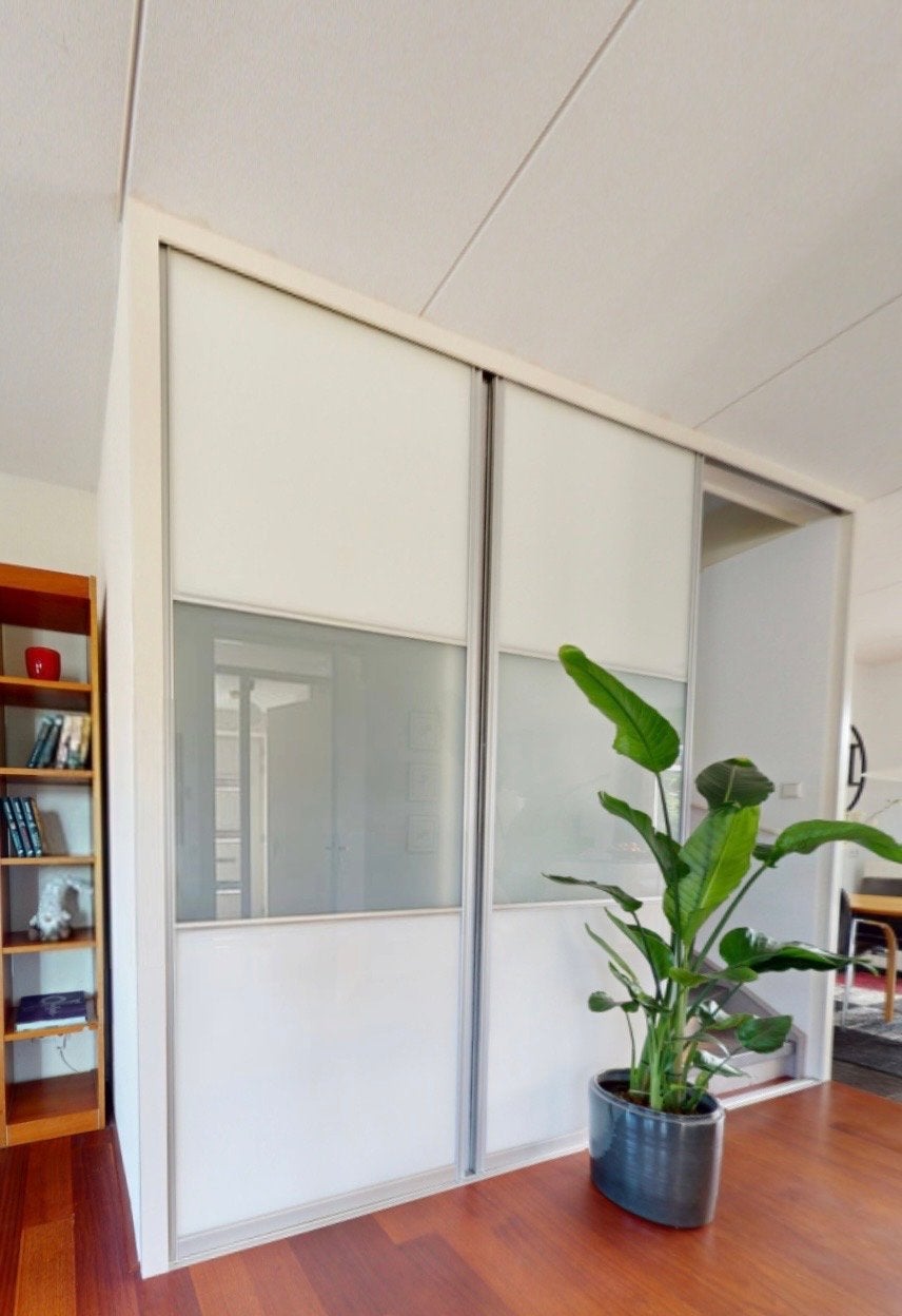 Witte schuifpanelen met melkglas, 259x100 cm, Ophalen, Gebruikt, 80 tot 100 cm, 215 cm of meer