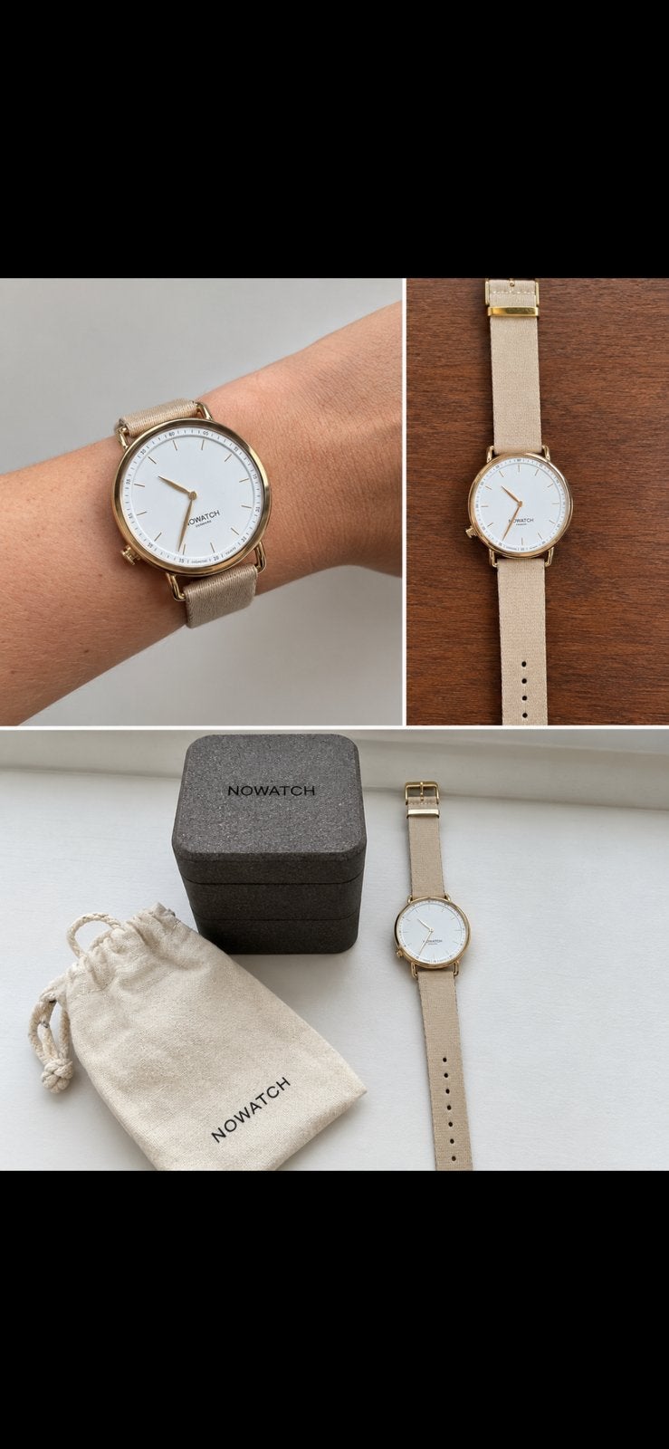 NOWATCH horloge goud met beige bandje, Sieraden, Tassen en Uiterlijk, Overige merken, Overige materialen, Polshorloge, Ophalen of Verzenden