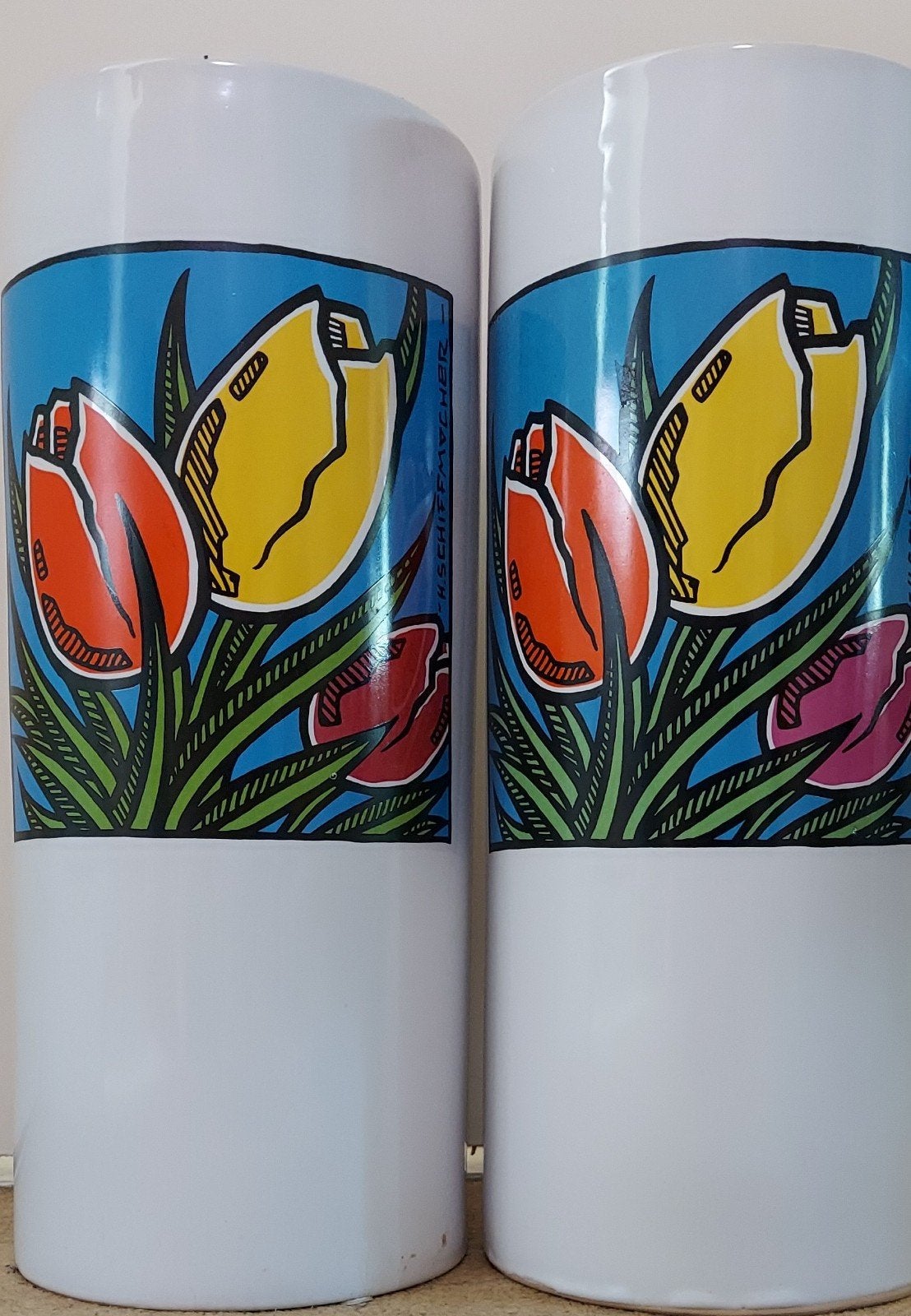 Set van 2 hoge vazen met tulpenprint van Henk Schiffmacher, Antiek en Kunst, Ophalen of Verzenden