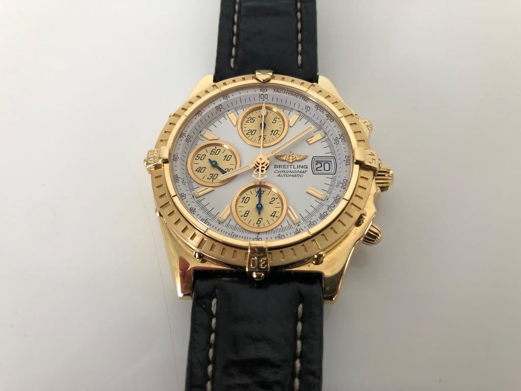 Breitling 18K Gold Chronomat K13050.1 | 40,5mm | Full Set, Sieraden, Tassen en Uiterlijk, Horloges | Heren, Leer, Breitling, Polshorloge