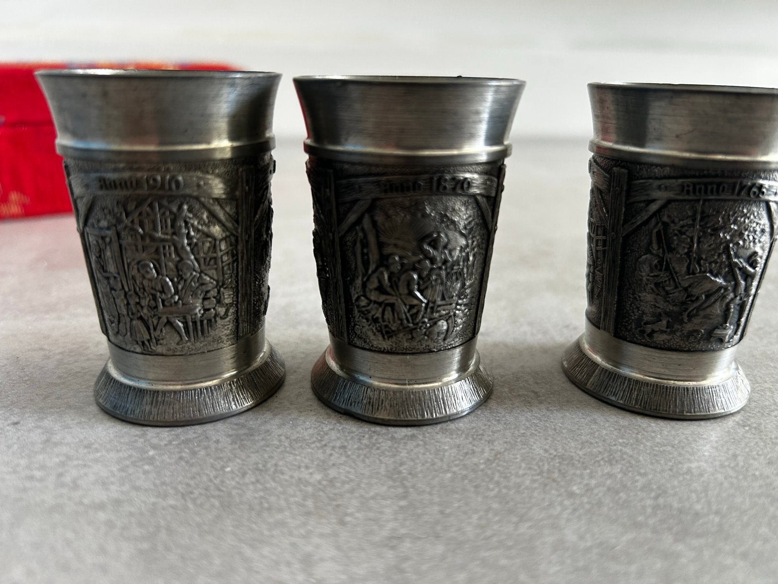 Set van 3 tinnen borrelglaasjes, Antiek en Kunst, Ophalen of Verzenden