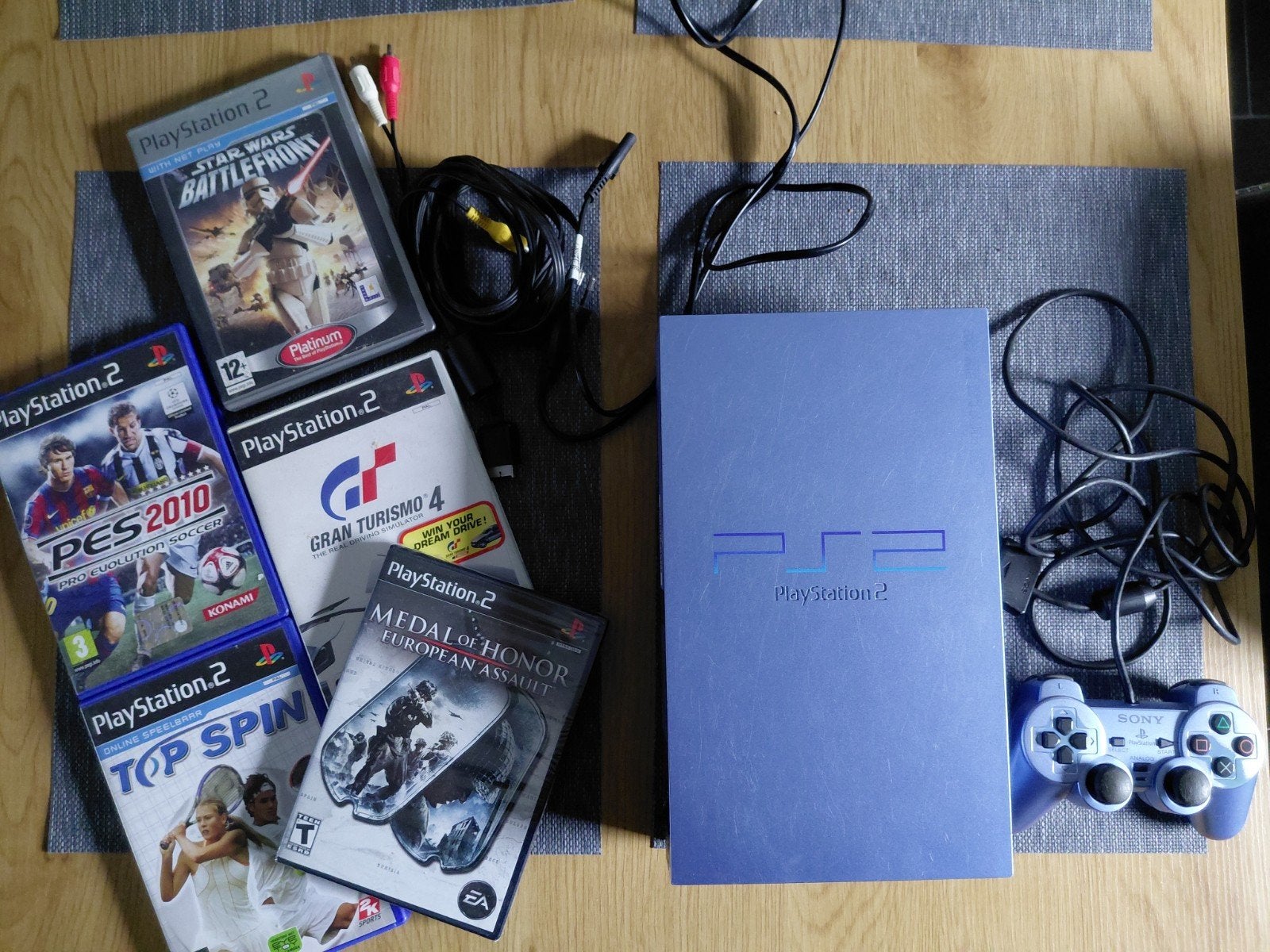 PlayStation 2 phat blauw met games en controller, Ophalen, Blauw, Phat, Met 1 controller
