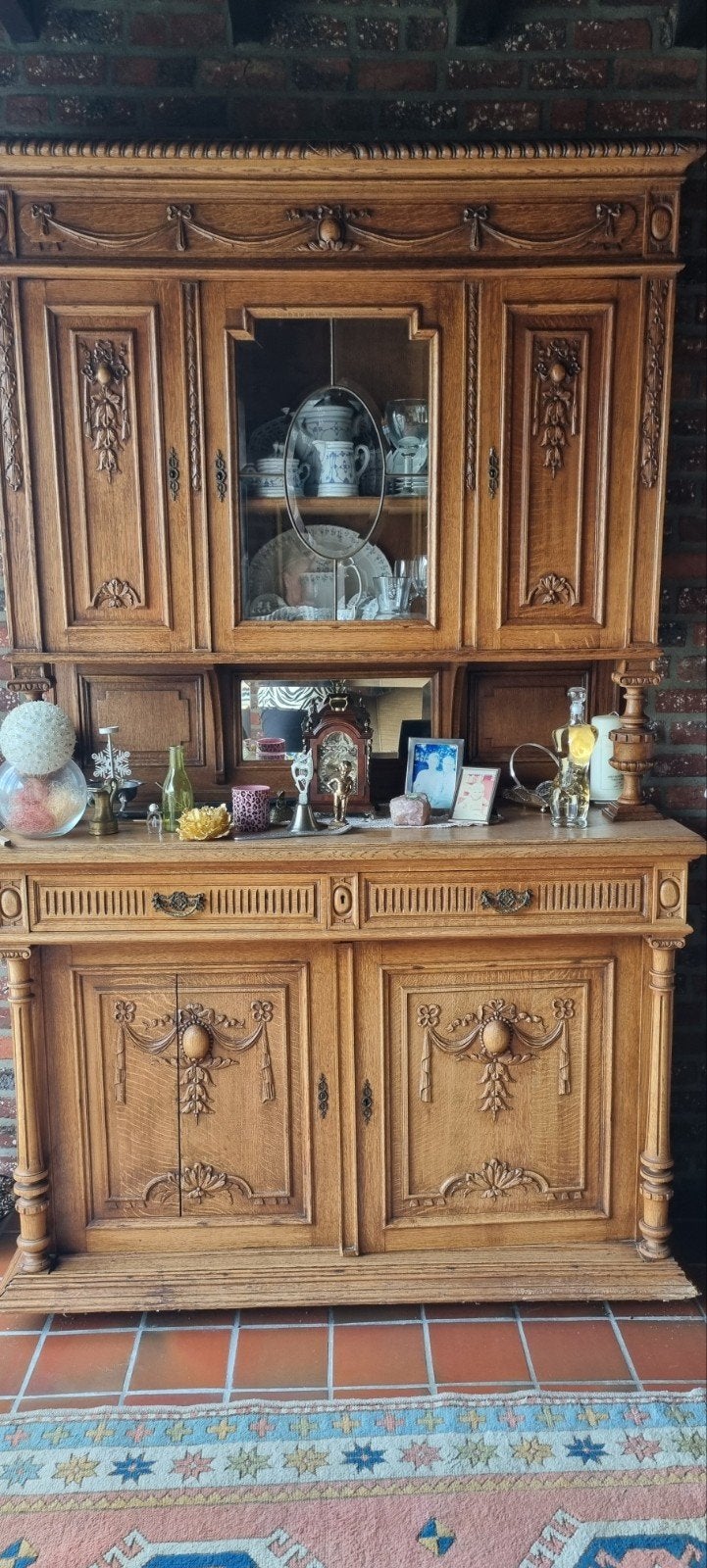 Antiek Eiken Dressoir met Vitrinekast, Antiek en Kunst, Ophalen