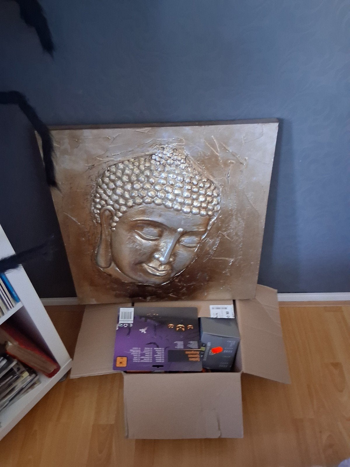 Groot Boeddha Schilderij met Reliëf - Goud/Brons, Met reliëf, Ophalen of Verzenden, Zo goed als nieuw, Goud