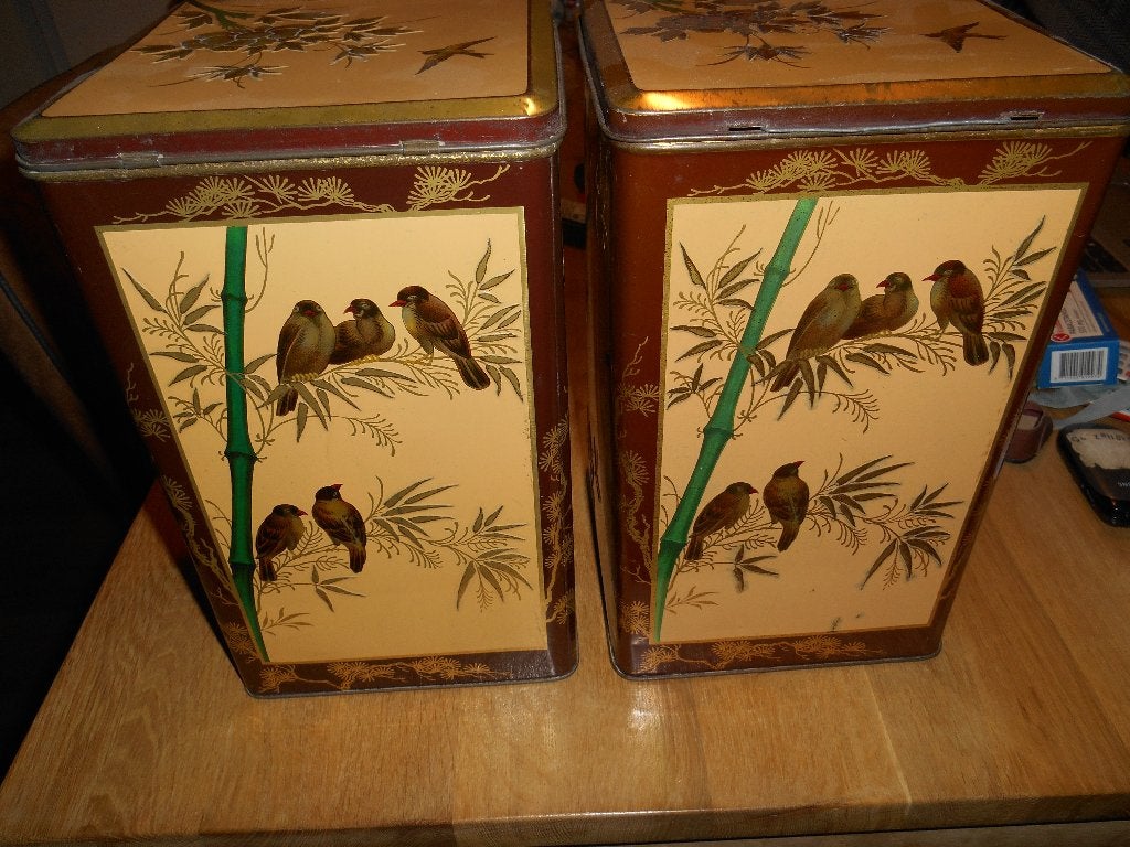 2 mooie  oude grote vogel blikken, Verzamelen, Blikken, Ophalen of Verzenden, Gebruikt, Overige