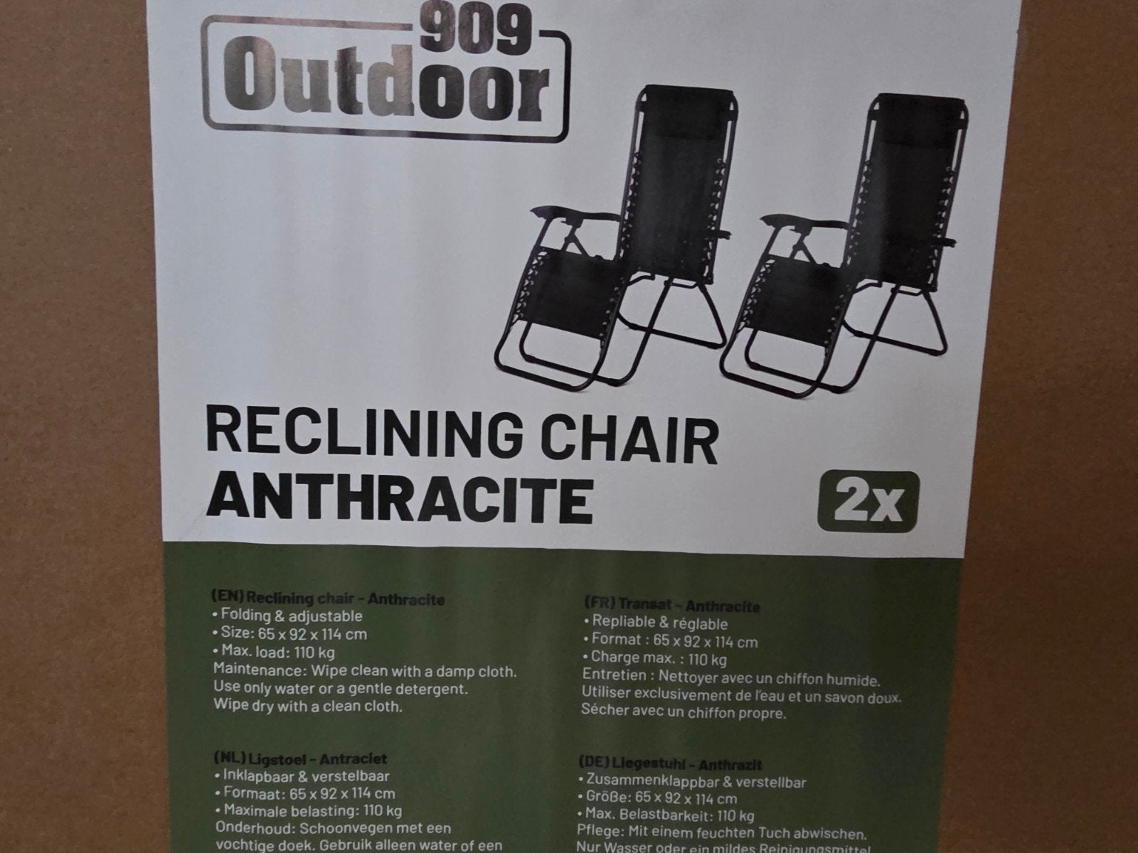 2 relaxstoelen,  nieuw in doos, Tuin en Terras, Ophalen, Nieuw, Aluminium, Inklapbaar