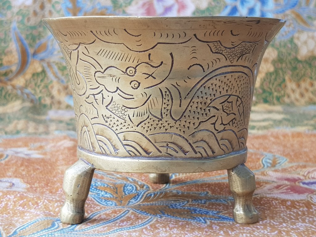 Mooie zware antieke Chinese wierookpot van koper 11 cm., Antiek en Kunst, Ritueel object, Handgemaakt, Ophalen of Verzenden, China