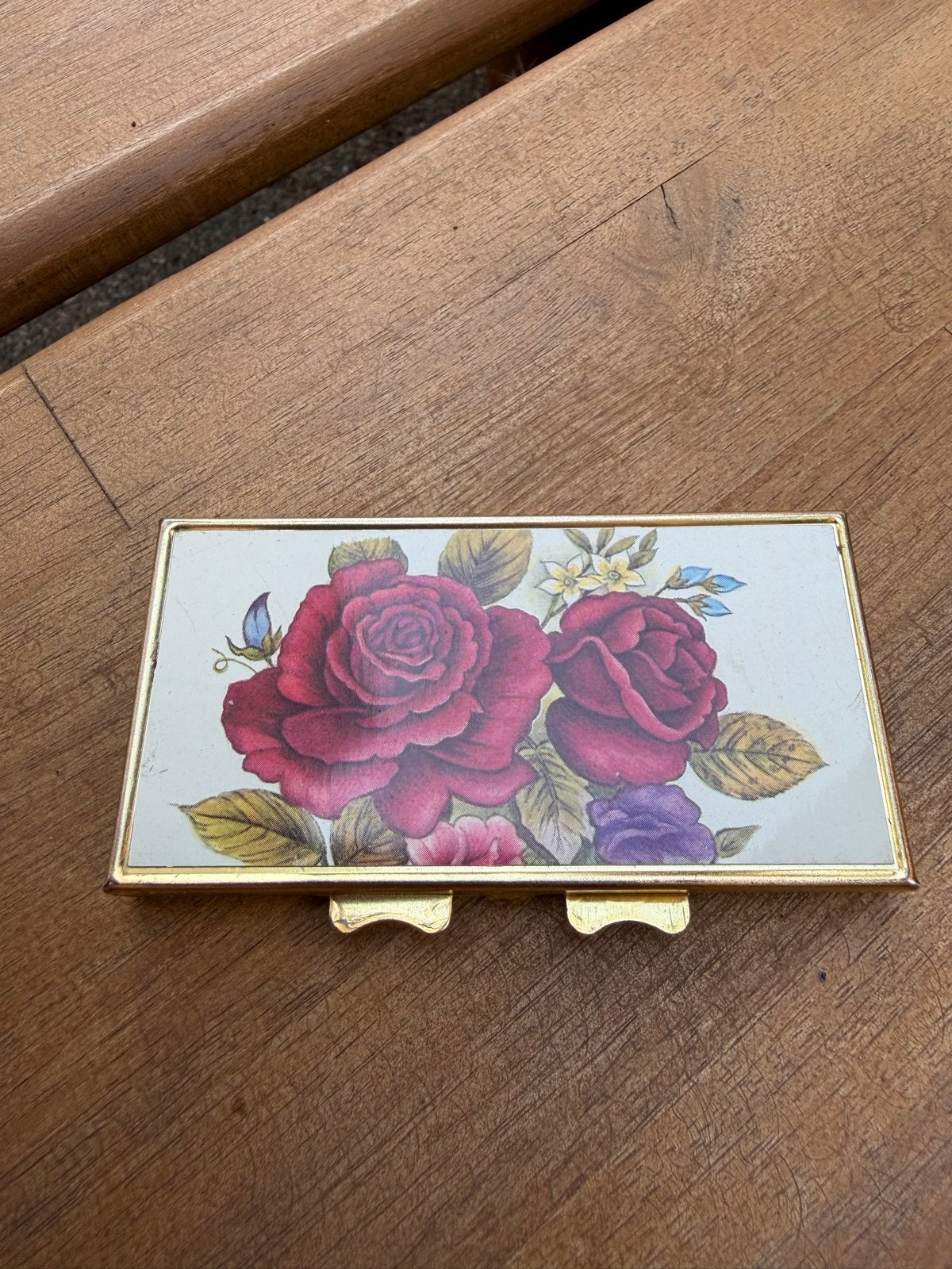 Vintage pillendoosje met rozenmotief, Ophalen of Verzenden, Gebruikt