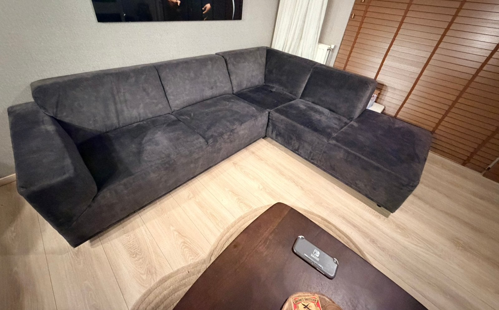 Ruime antraciet hoekbank met chaise longue – zachte stof, Ophalen, Gebruikt, Stof