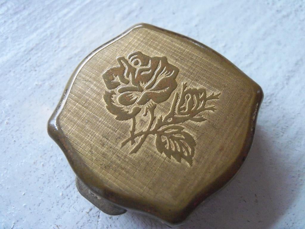 Oud Pillendoosje met Roos goudkleur Statton, Verzamelen, Blikken, Ophalen of Verzenden, Gebruikt, Overige, Overige merken