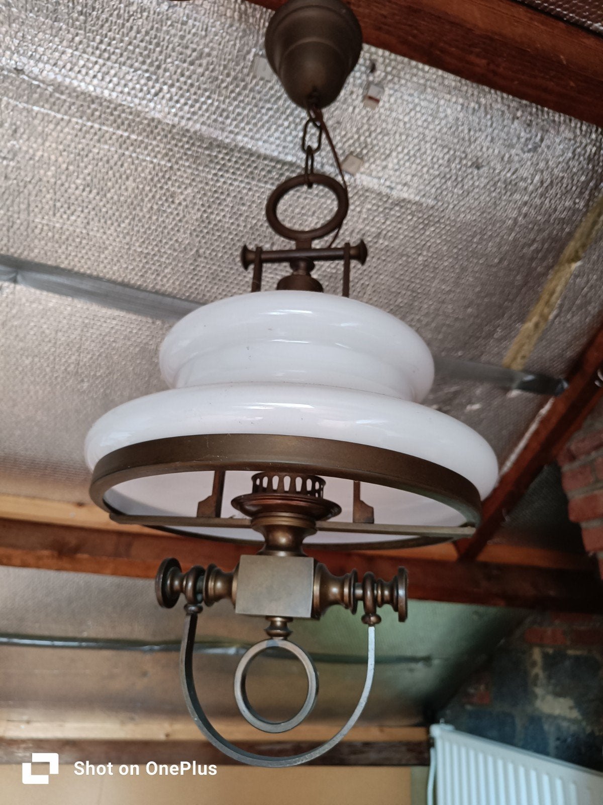 Messing hanglampen, Ophalen, E27 (groot), Jaren 70., Glas