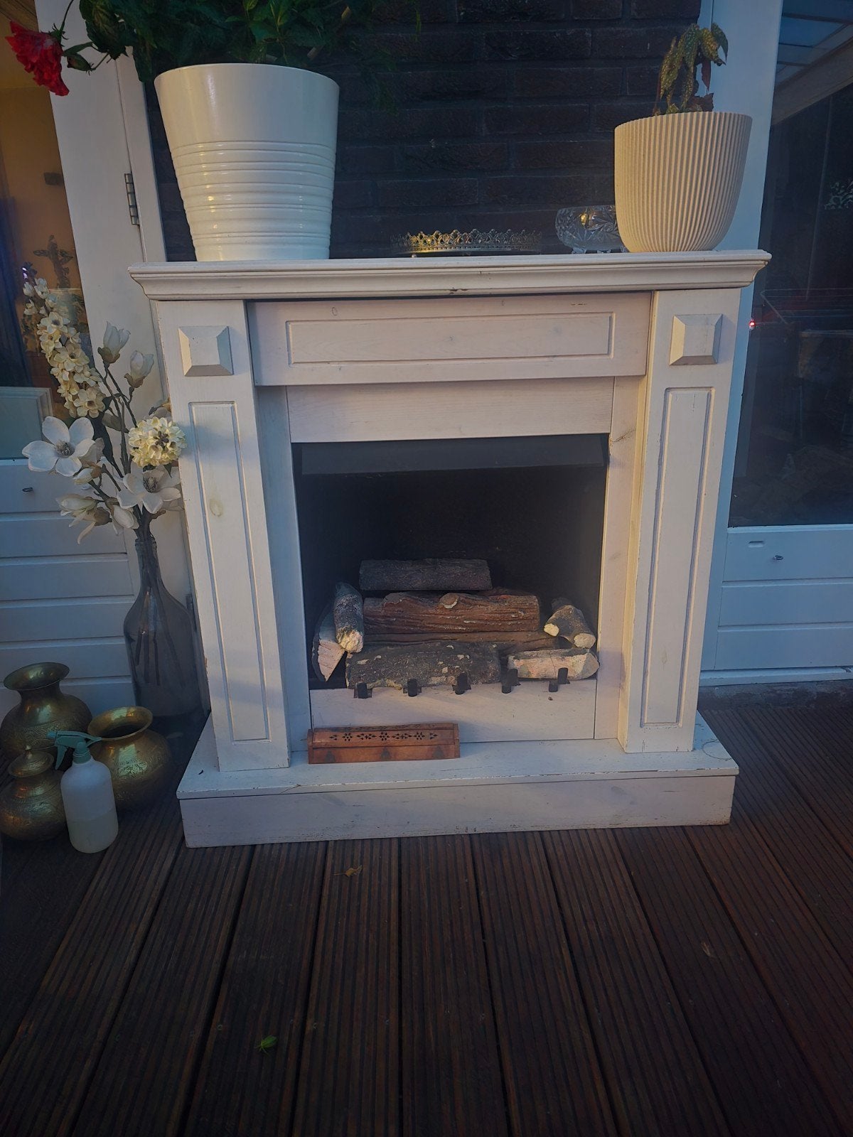 Decoratieve Sfeerhaard - Wit Houten Schouw, Ophalen of Verzenden