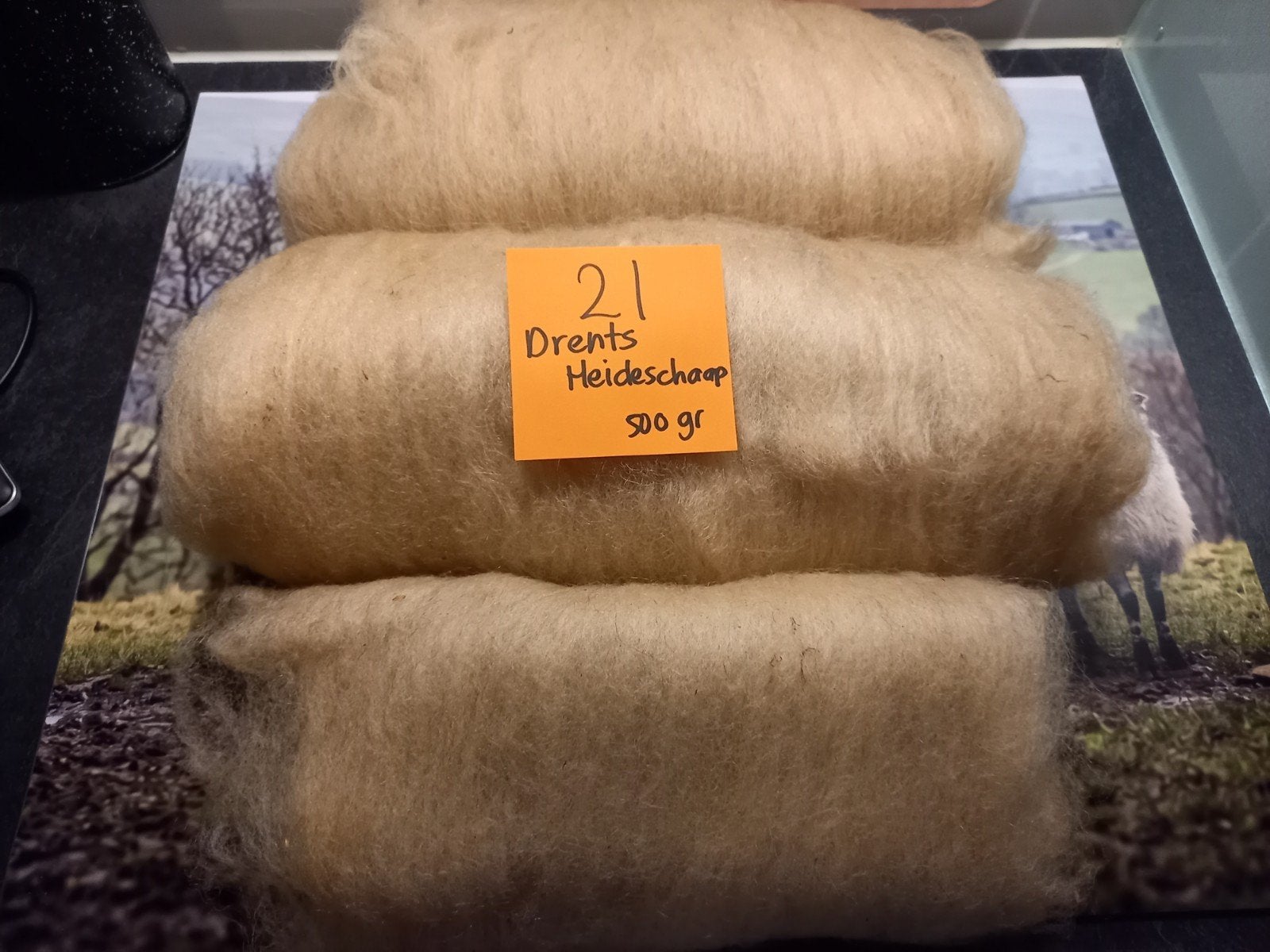 nr 21 Gekaarde wol kaardvlies Drents Heideschaap 500 gr, Ophalen of Verzenden, Nieuw