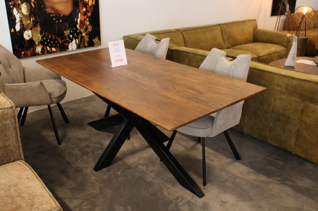 Eettafel Jasper - 180x90cm - Spinpoot zwart, Ophalen, Nieuw, 50 tot 100 cm, Vijf personen of meer