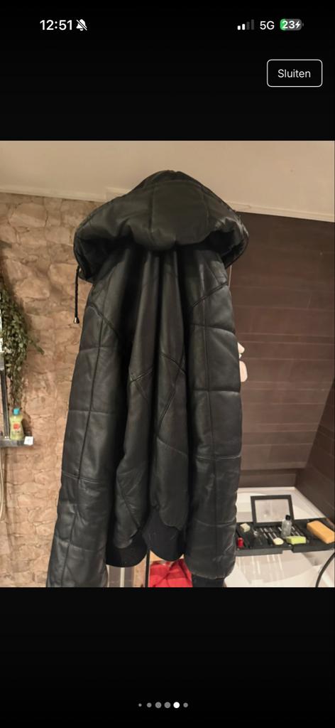 Stijlvolle Zwarte Leren Jas met Capuchon, Kleding | Heren, Jassen | Winter, Ophalen of Verzenden, Gedragen, Maat 56/58 (XL), Zwart