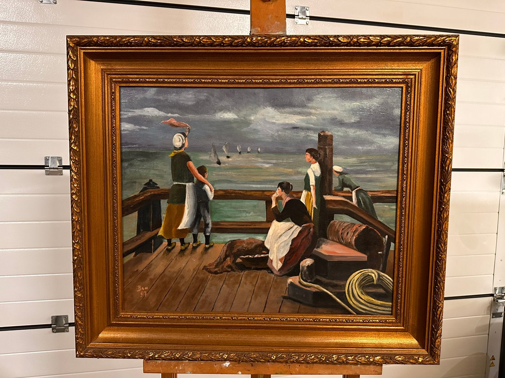 Klassiek schilderij “Aan het water”, Ophalen, Maritiem / water, Doek, Gesigneerd
