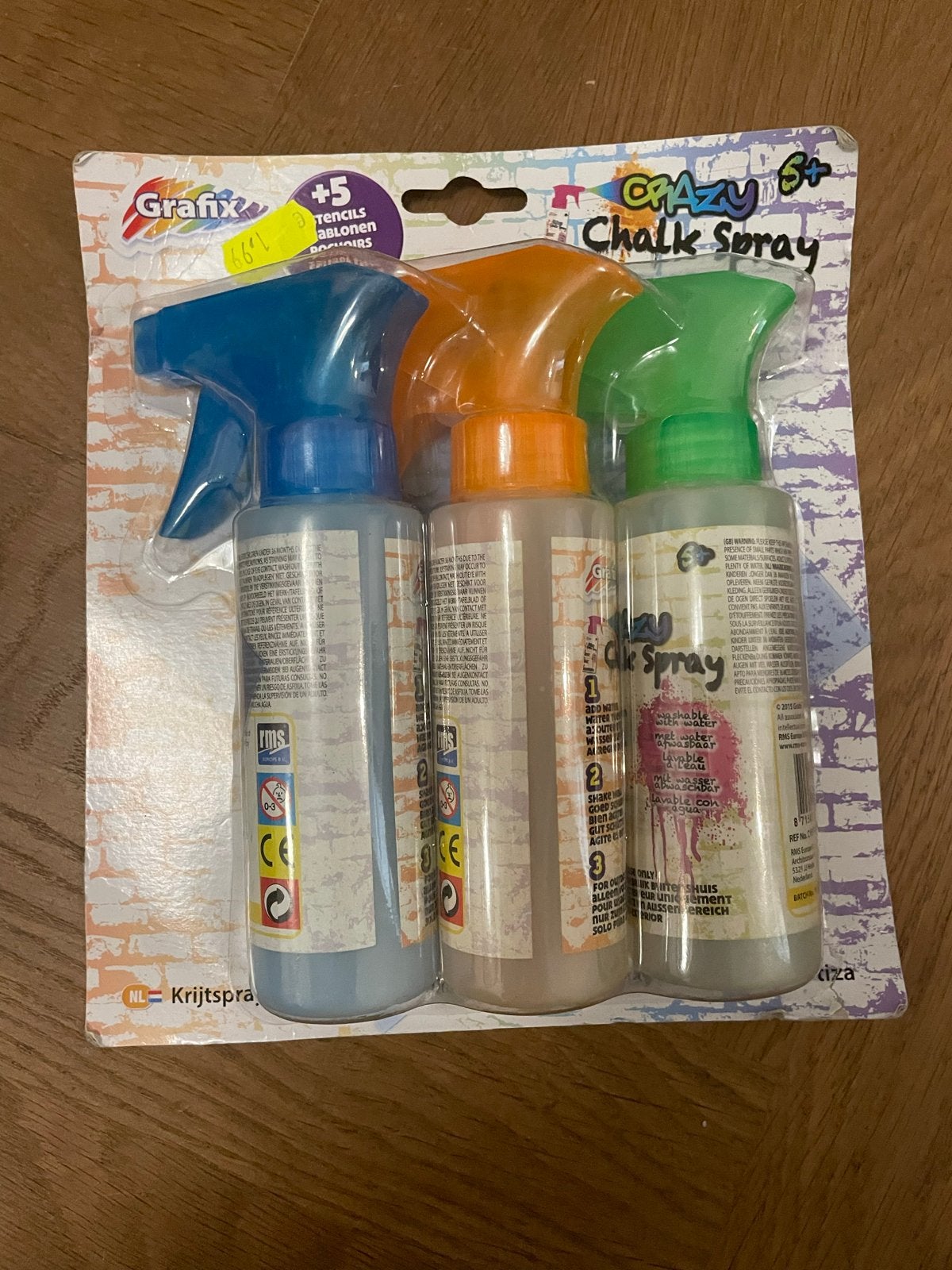 Grafix Crazy Chalk Spray - 3 kleuren krijtspray met sjablone, Nieuw, Meerkleurig, Ophalen of Verzenden, Herbruikbaar