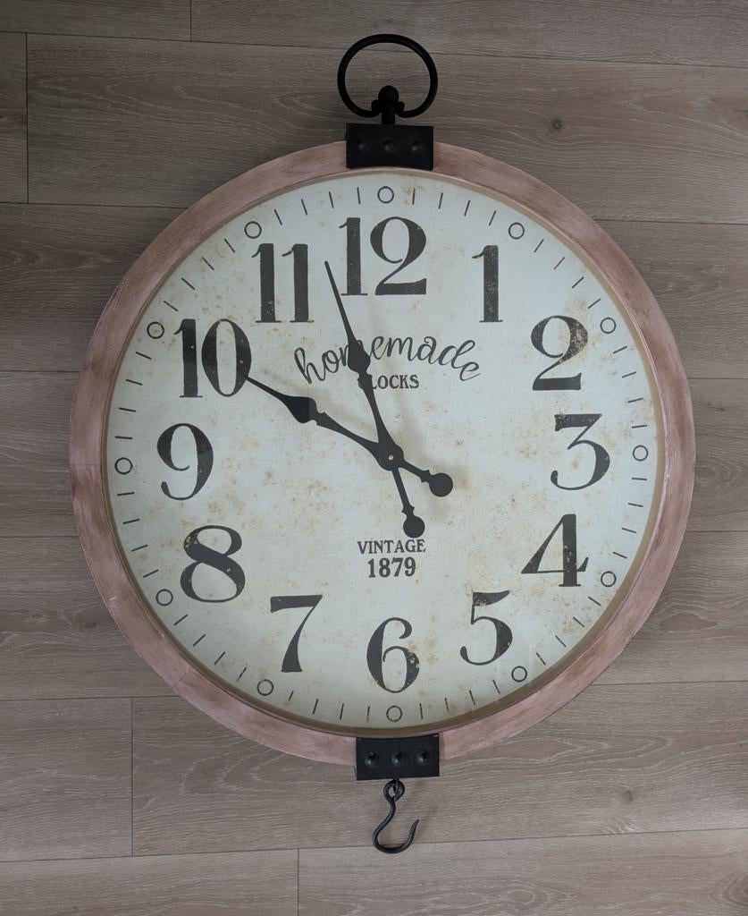 Grote Vintage Wandklok - Homemade Clocks 1879, Huis en Inrichting, Ophalen, Zo goed als nieuw, Analoog, Wandklok