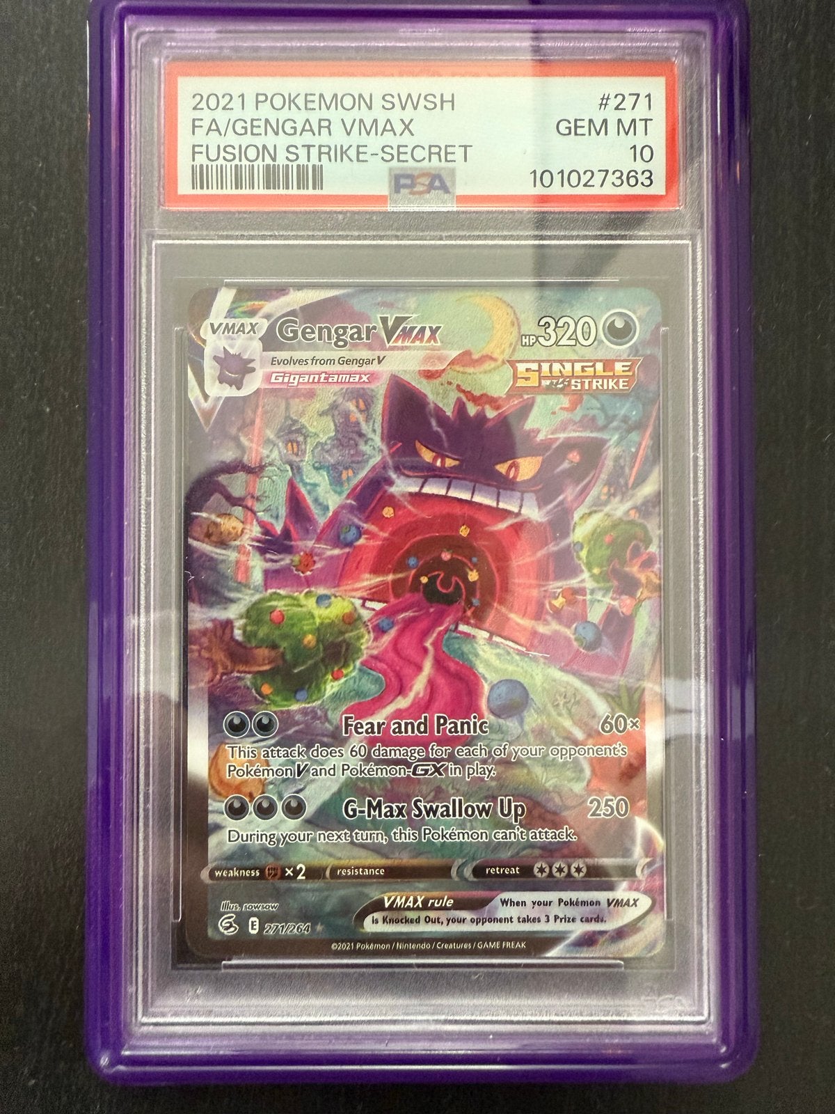 Gengar VMAX #271 Fusion Strike - PSA 10, Ophalen of Verzenden, Nieuw, Losse kaart, Foil