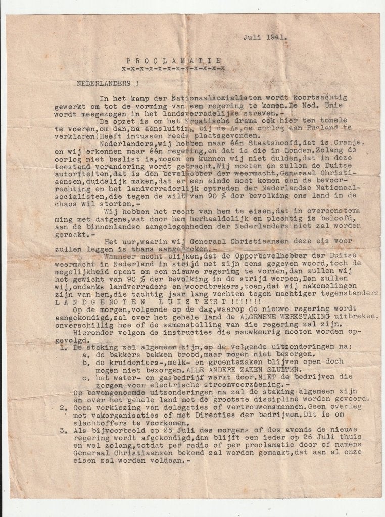 2 versies proclamatie Comité van Verzet 1941 verzetsbeweging, Verzenden, Overige typen, Overige soorten, X