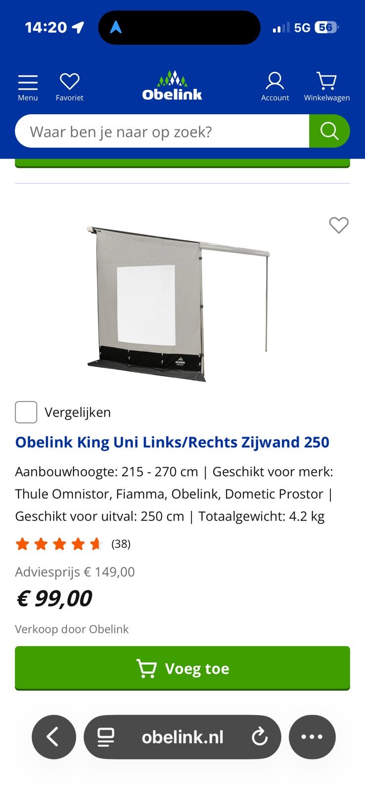 Zij en voorwanden tbv luifel, Caravans en Kamperen, Tentaccessoires, Ophalen of Verzenden, Zo goed als nieuw