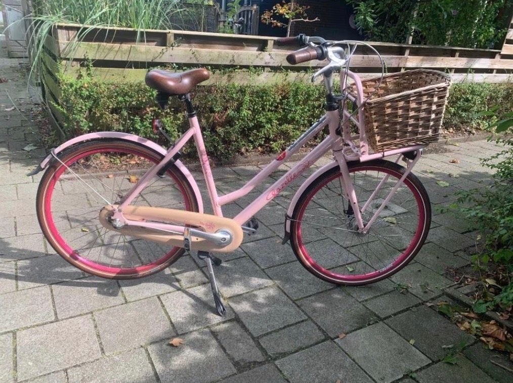 Roze damesfiets met mandje - Zo goed als nieuw, Terugtraprem, (Extra) lage instap, Zo goed als nieuw, 50 tot 53 cm