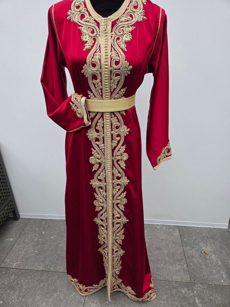 Marokkaanse Jurk: Kaftan rood/goude sfifa ( takchita, jelaba, Ophalen of Verzenden, Zo goed als nieuw, Rood, Overige typen