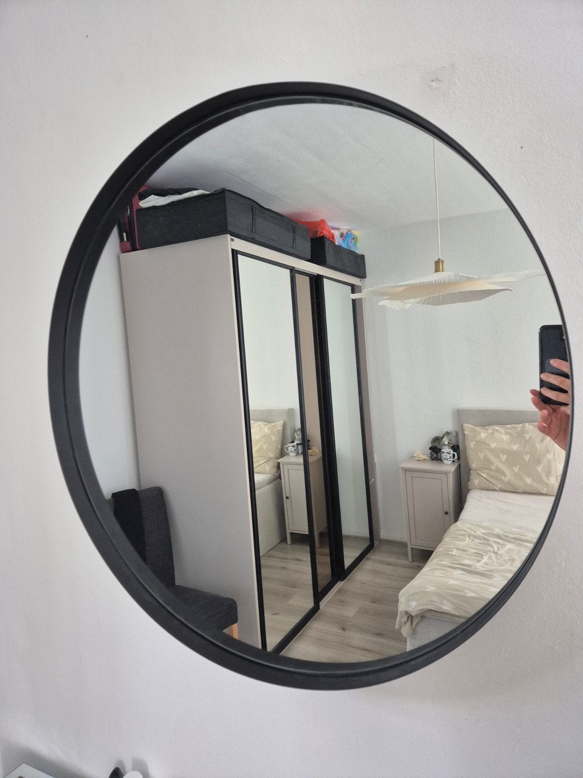Zwarte ronde spiegel - diameter 70cm, Huis en Inrichting, Woonaccessoires | Spiegels, Rond, Ophalen of Verzenden, Zo goed als nieuw